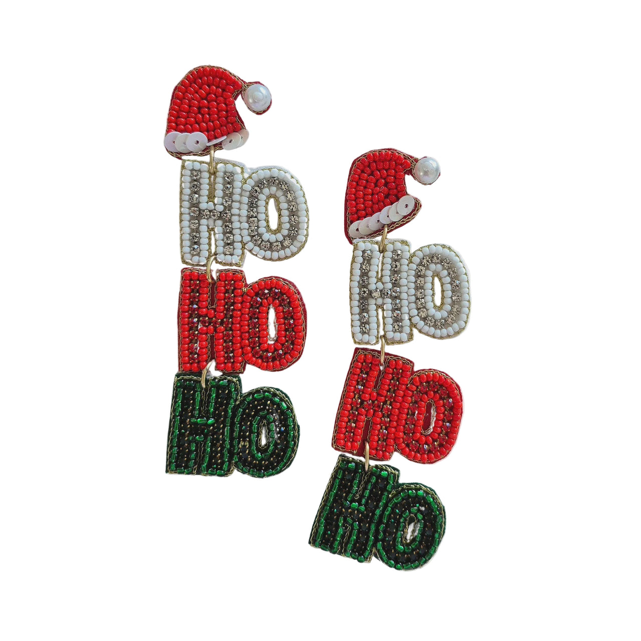 Beaded Christmas Earrings - Ho Ho Ho