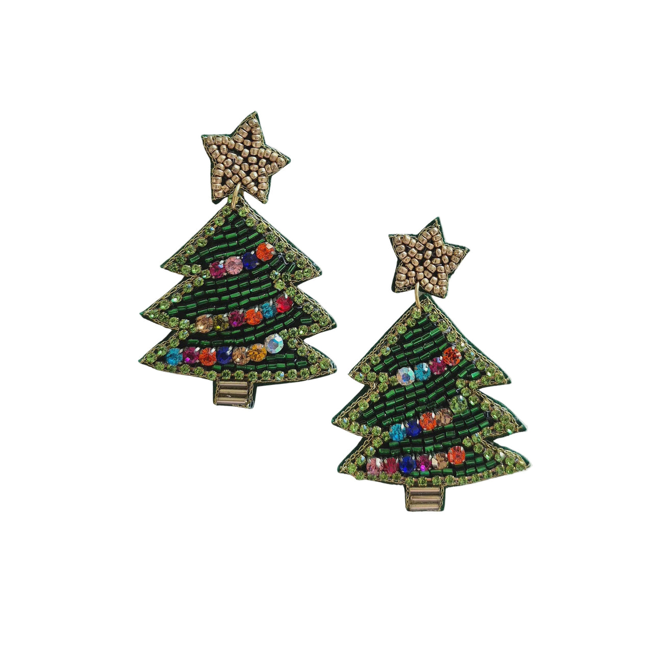 Beaded Christmas Earrings - Green Star Tree