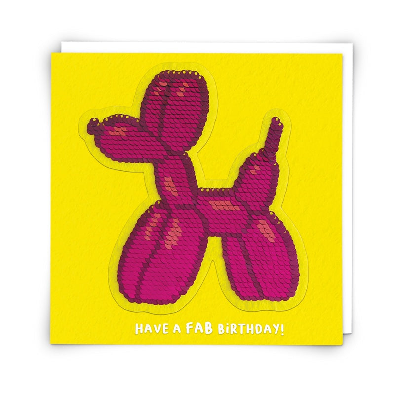 Reusable Sequin Patch Card - Have A Fab Birthday Balloon Dog