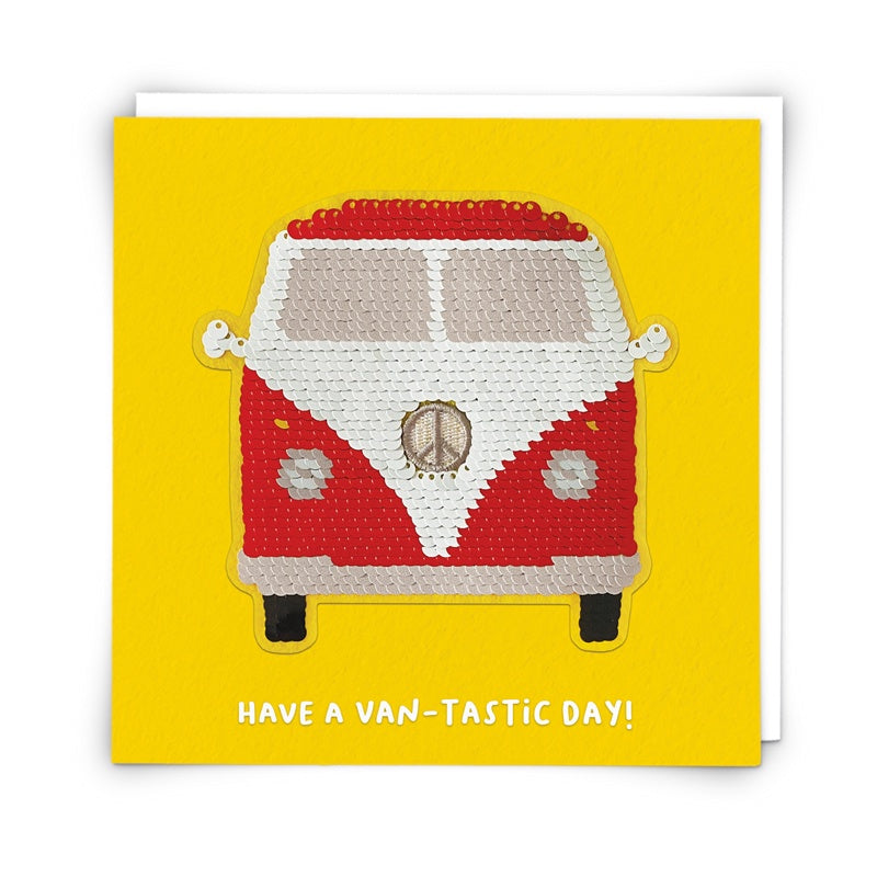 Reusable Sequin Patch Card - Have A Van-Tastic Day VW Van