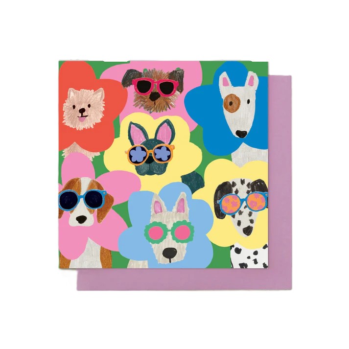 Dogs in Flowers Art Card