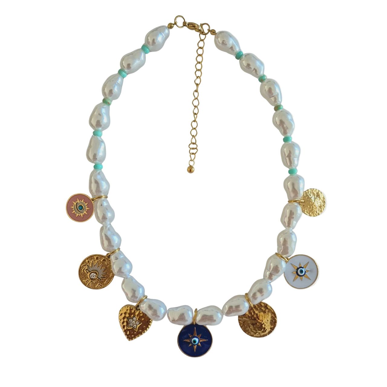 Pearl Charm Necklace - Teal Bead