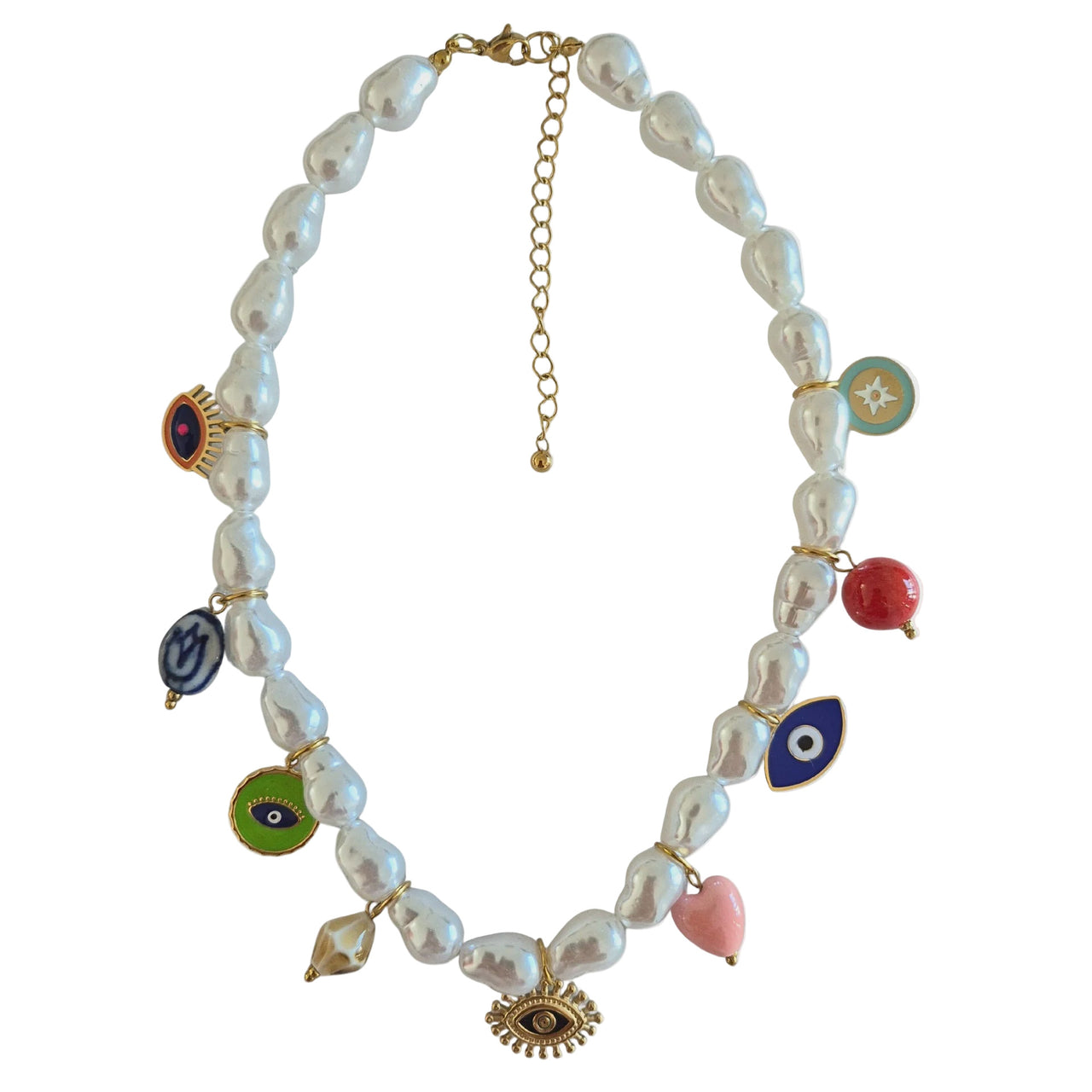 Pearl Charm Necklace - Gold Eye