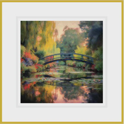 Ikonink Framed Card - Water Lilies and Japanese Bridge