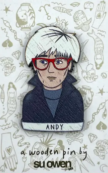 Andy Warhol Iconic Artist Wooden Pin Brooch