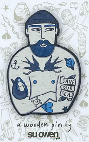 Tattooed Sailor Wooden Pin Brooch