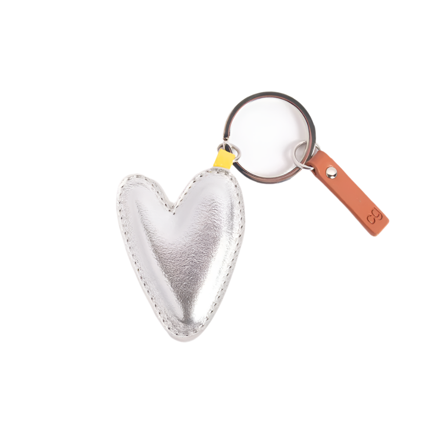 CG Vegan Leather Keyring - Silver Metallic Heart