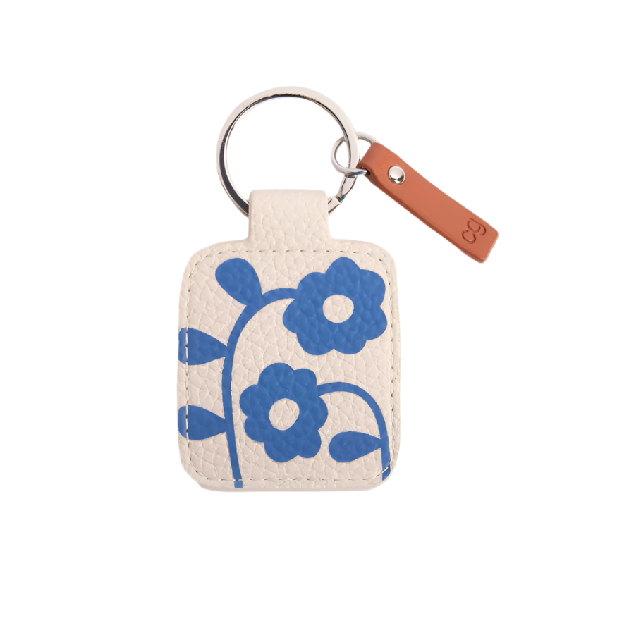 CG Vegan Leather Keyring - Blue Floral Mono Tab