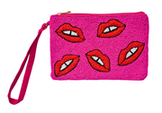Fuschia Lips Beaded Clutch Bag