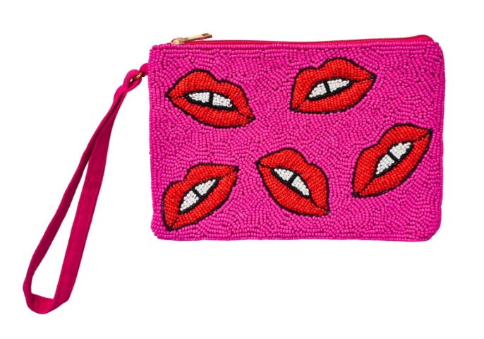 Fuschia Lips Beaded Clutch Bag