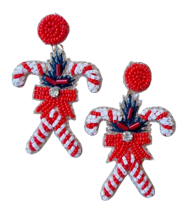 Beaded Christmas Earrings - Double Candy Cane