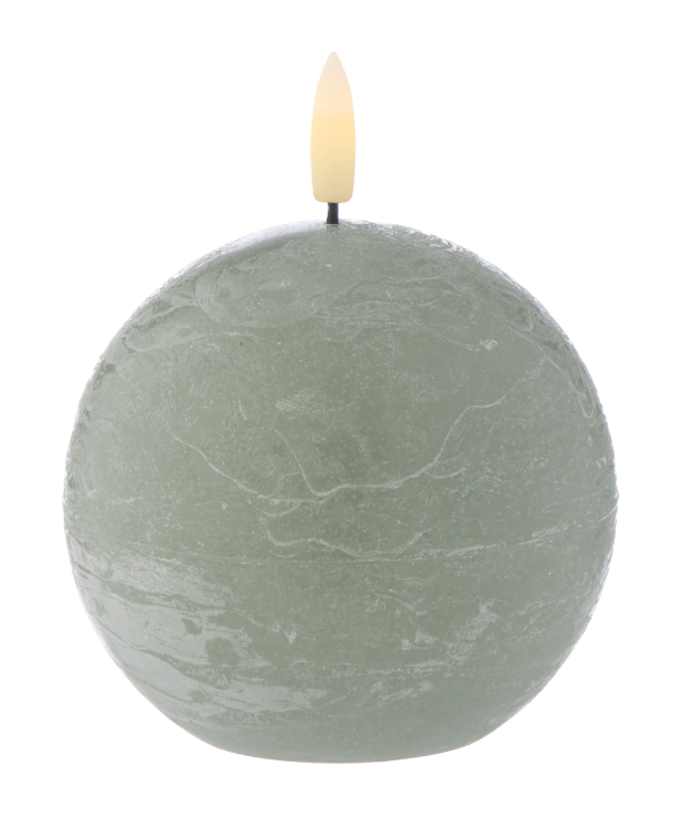 Hughe LED Flickering Spherical Candle - 9cm Rustic Green