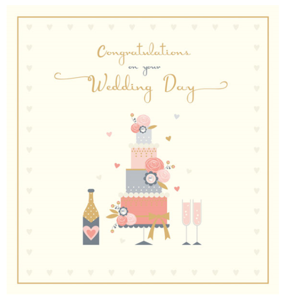 Cake and Champagne Wedding Day Card
