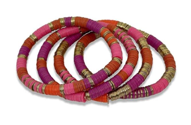 Flat Bead Stretch Bracelet - Pink