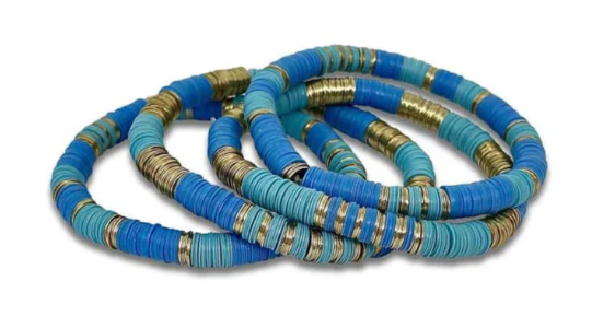 Flat Bead Stretch Bracelet - Blue