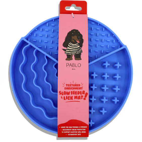 Textured Enrichment Slow Feeding Dish & Lick Mat - Blue