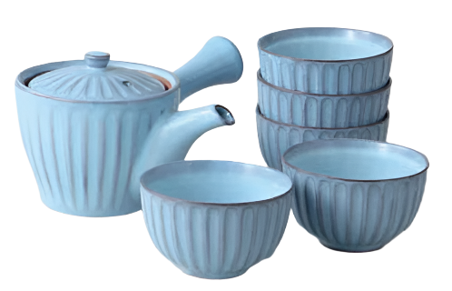 Sogime Blue Tea Pot & 5 Cup Set