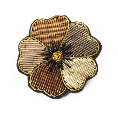 French Embroidered Brooch - Copper Flower