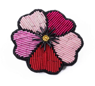 French Embroidered Brooch - Pink Flower