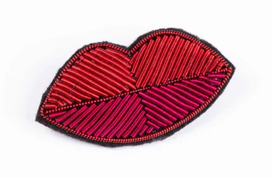 French Embroidered Brooch - Red Lip