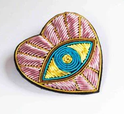 French Embroidered Brooch - Pink Evil Eye