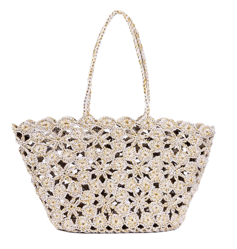 Boheme Crochet Basket - JANE Beige Gold