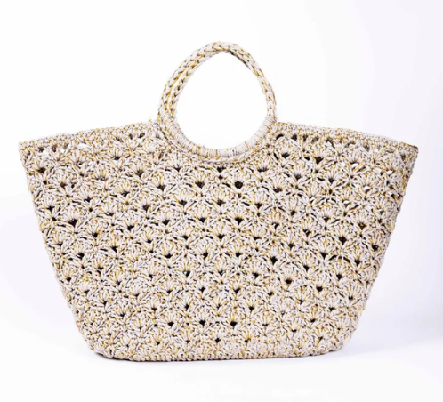 Boheme Crochet Basket - SOPHIA Beige Gold