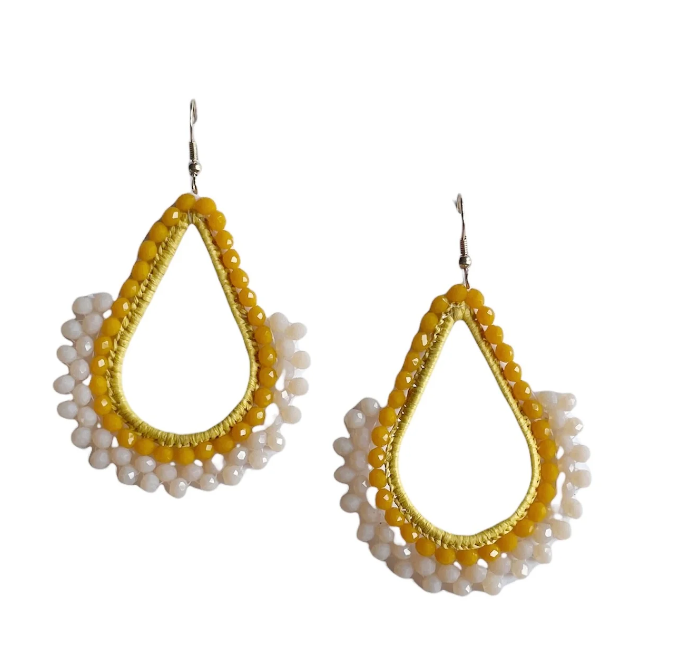 Beaded Earrings - Piper Mustard Natural