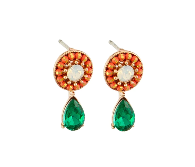 Emily Drop Stud Earrings, Emerald - Rose Gold