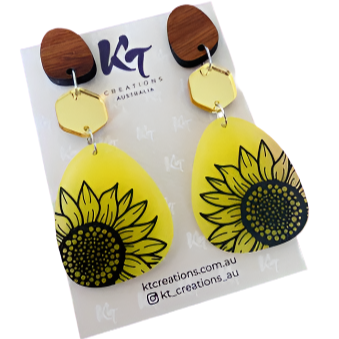 Sunflower Printed Acrylic Dangle Earrings