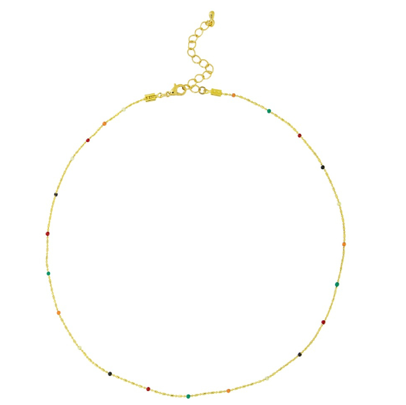 Coloured Beads Necklace - Gold