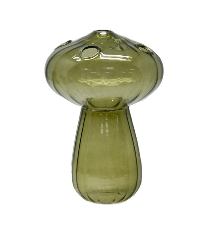 Tribe Glass Olive Mushroom Vase - Small