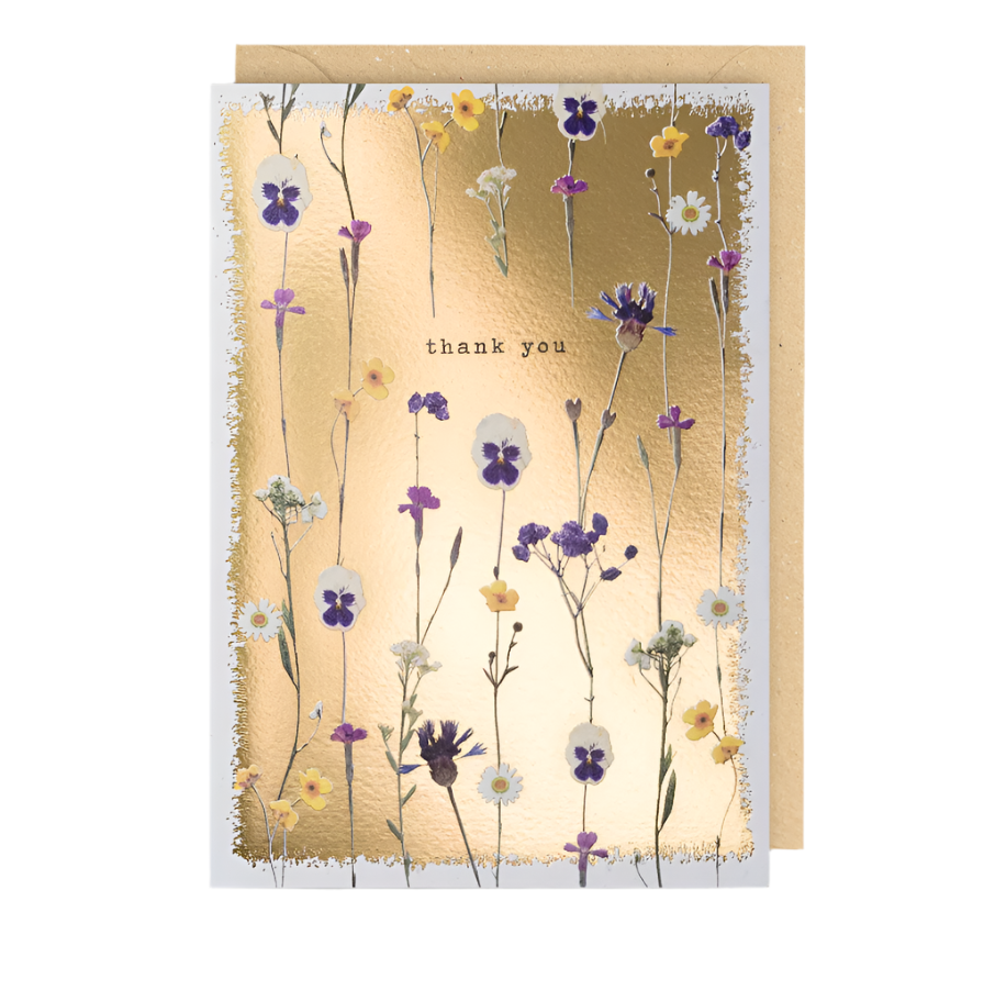 Thank You Gold Pressed Flowers Card