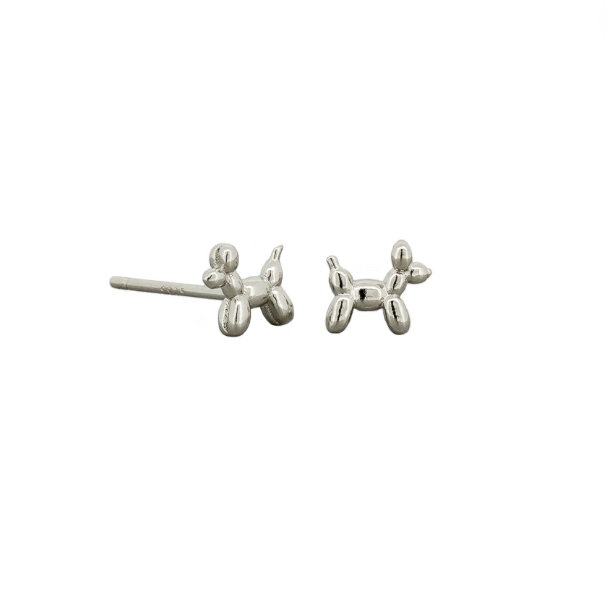 Balloon Pooch Stud Earrings - Silver