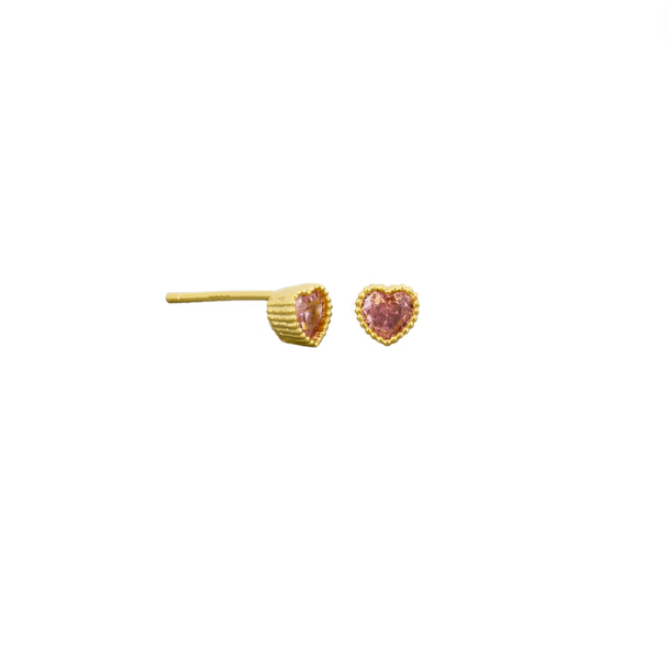 Mini Heart Crystal Stud Earrings, Pink - Gold
