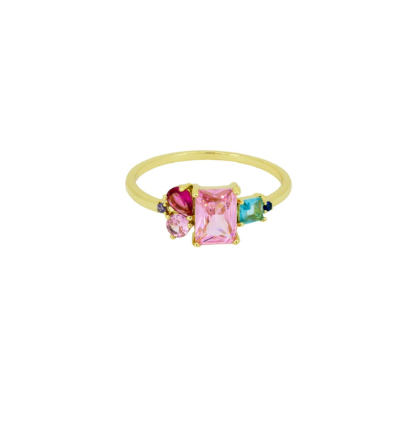 Pink Cluster Crystal Ring