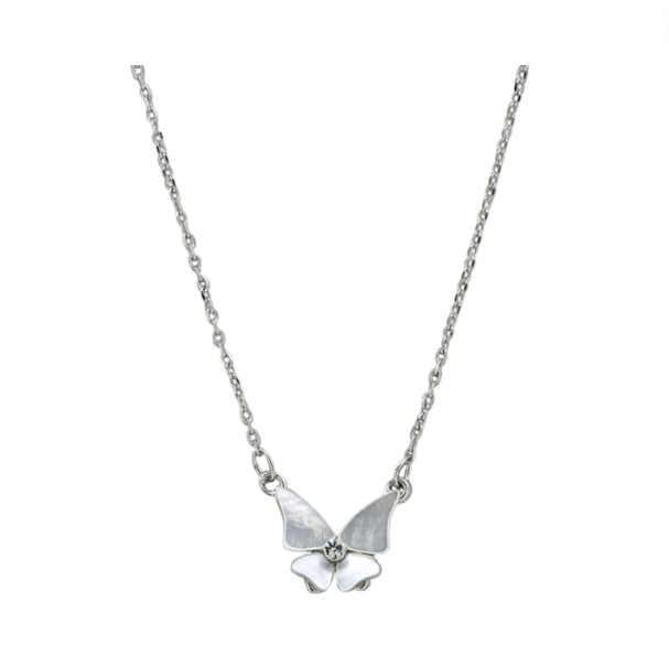 Mother of Pearl Butterfly Necklace - Silver