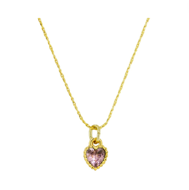 Heart Pendant Necklace, Pink - Gold