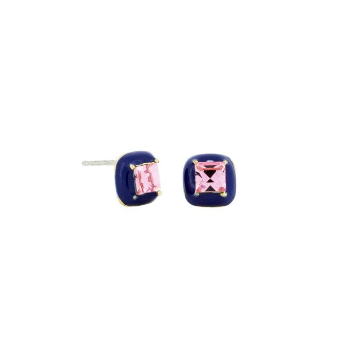 Sonia Blue Pink Stud Earrings - Gold