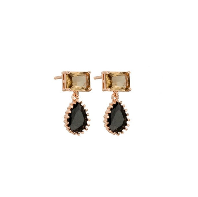 Liliana Crystal Drop Stud Earrings, Black - Rose Gold
