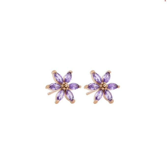 Star Flower Crystal Stud Earrings, Amethyst - Rose Gold