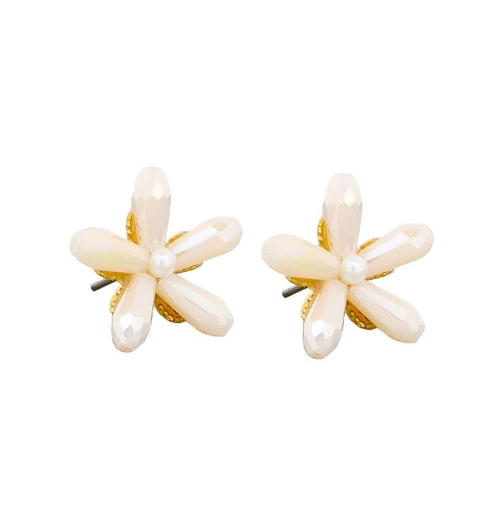 Windmill Flower Champagne Stud Earrings - Gold