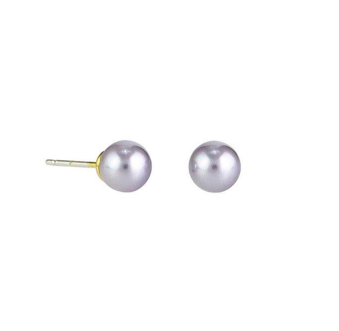Silvery Pearl Stud Earrings - Silver