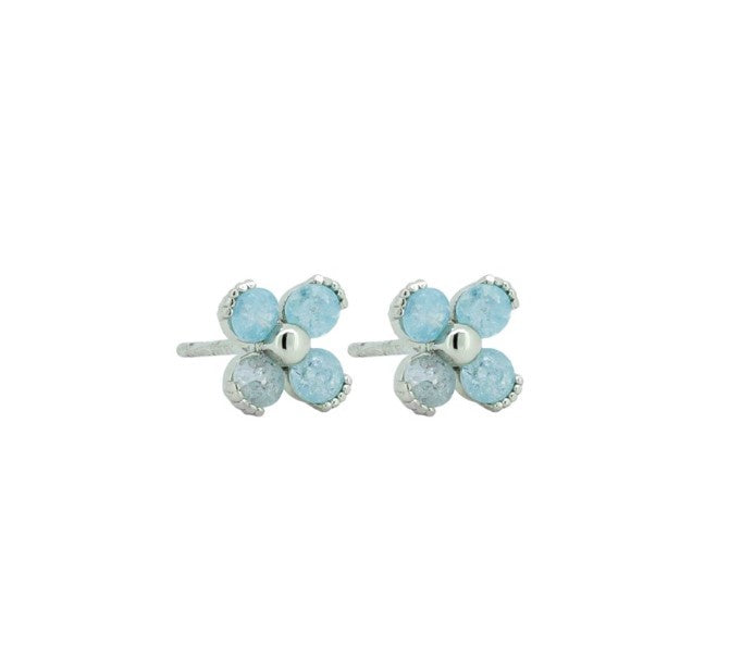 Pacific Flower Stud Earrings, Pale Blue - Silver