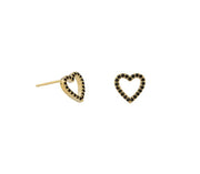 Crystal Heart Stud Earrings, Black - Gold