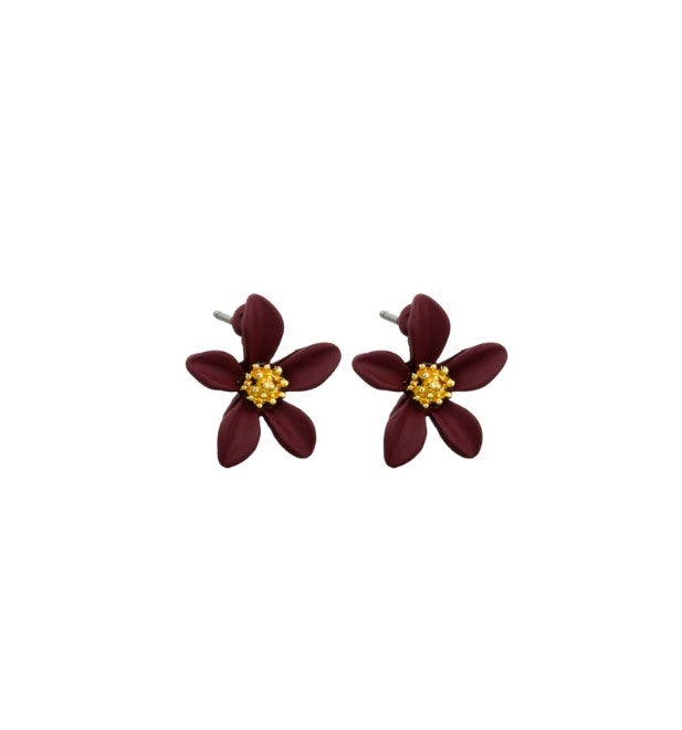 Autumn Flower Stud Earrings, Cherry - Gold