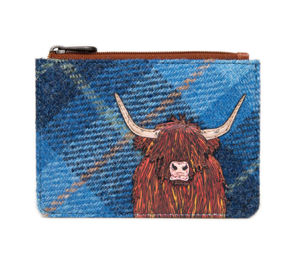 Zip Top Leather Purse Small - Highland Cow