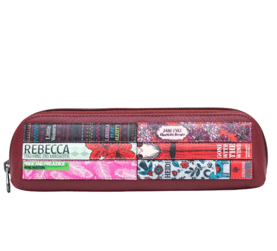 Leather Pencil Case - Bookworm Cherry Red