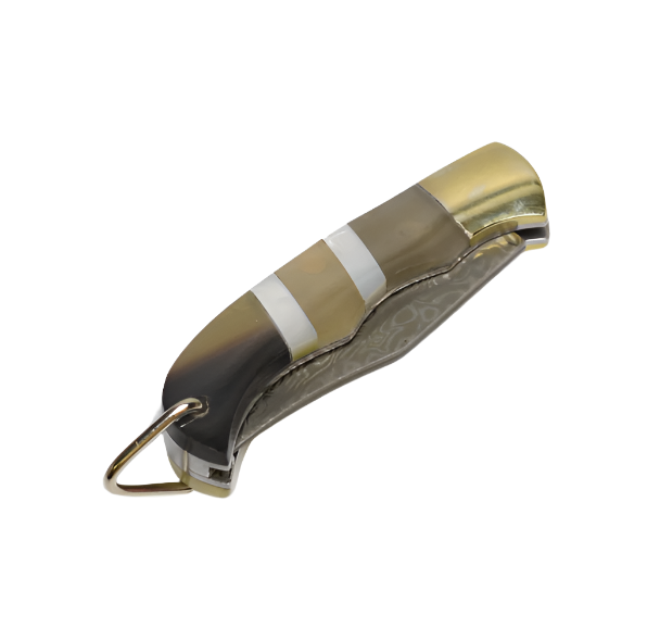Mini Folding Knife - Yellow Ox-horn with Pearl Inlay