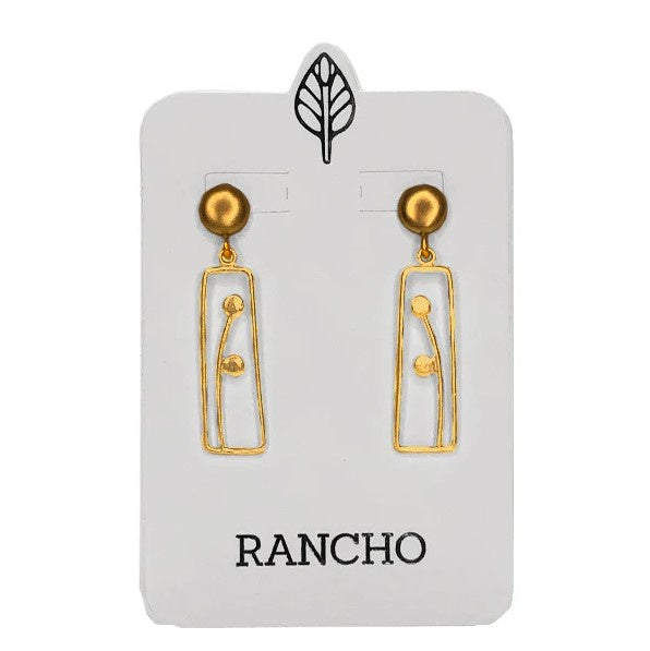 Gold 2 Bud Rectangular Pendant + Gold Circle Stud Earrings
